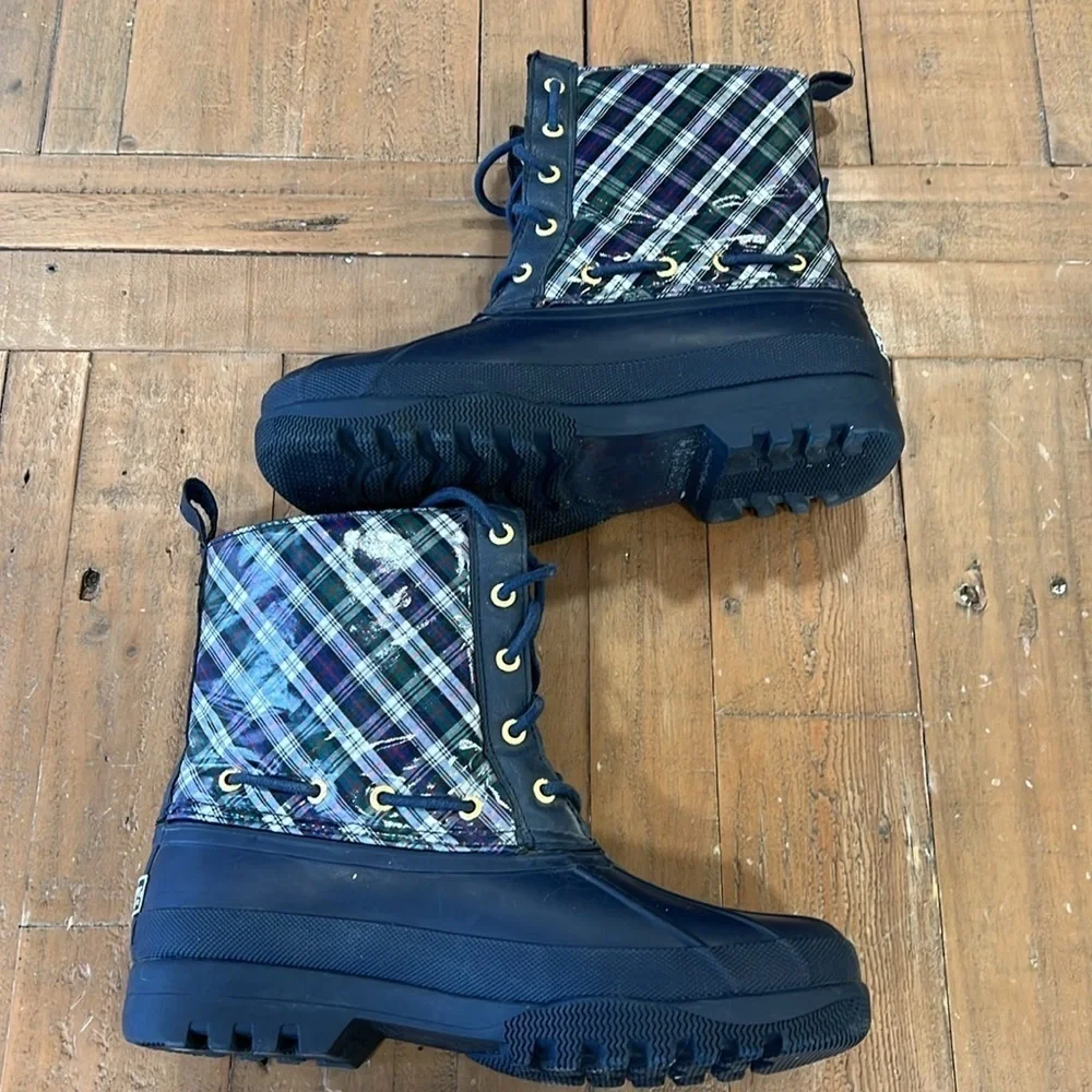 Sperry navy plaid waterproof boots